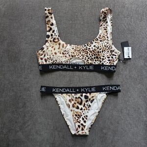 KENDALL & KYLIE Peekaboo logo tape bikini top & logo trim Bottom sz large